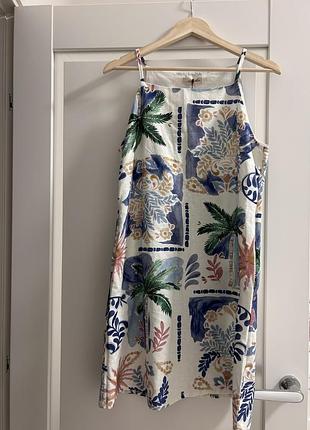 Коротка сукня сарафан італія льон котон в принт
