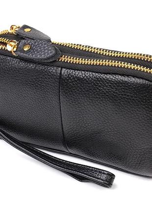 Жіночий клатч на два відділення з натуральної шкіри 22088 vintage чорний