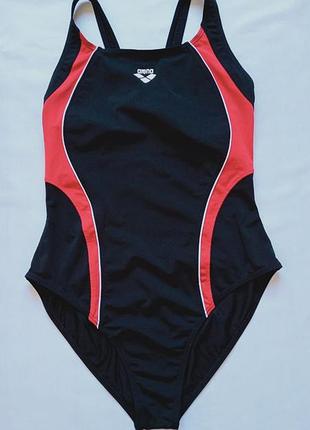 Спортивный купальник arena черный с красной отделкой цельный слитный