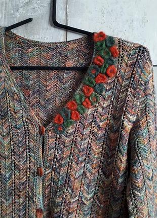Разноцветная шерстяная шерстяная кофта с мелкими цветами рукав 3/4 ручная работа бохо ретро стиль р m-l