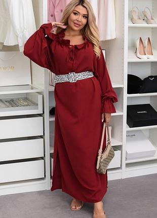 Жіноча довга сукня максі з довгими рукавами з поясом