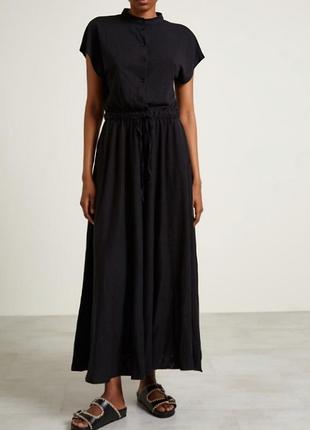 Длинное трикотажное платье с составом льна черная от итальянского бренда max &amp; Co