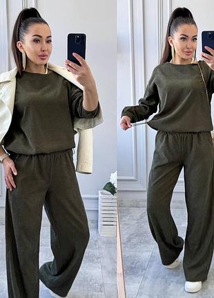 Спортивний костюм жіночий теплий повсякденний базовий на осінь осінній чорний сірий хакі зелений синій без капюшону батал