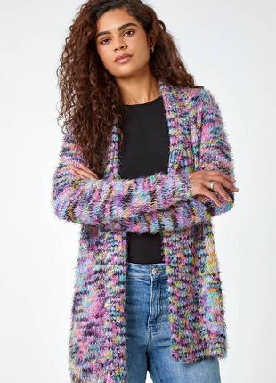 Фиолетовый пушистый удлиненный уютный кардиган roman,р.12