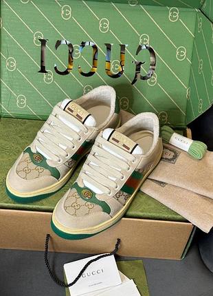 Бежевые зеленые брендовые кеды кроссовки люкс премиум