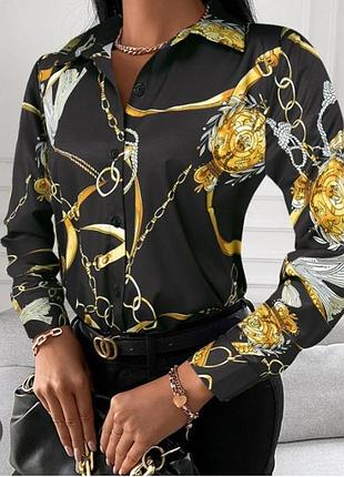 Рубашка винтажная женская черная с длинным рукавом в цепи от shein размер m