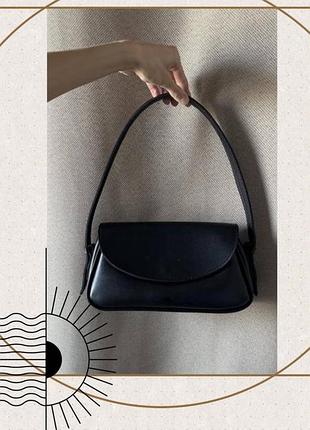 Чорна класика багет сумка плече ремінь сумочка шкіра база oldmoney