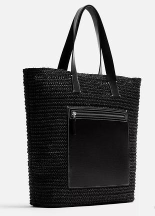 Сумка плетена чорна шопер zara