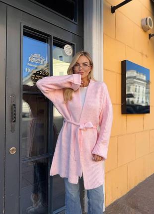 ❗️ 4 кольори ❗️ жіночий стильний кардиган з поясом вʼязаний кімоно рожевий жовтий блакитний молочний