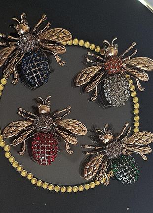 Брошка бджола в стразах, 4 кольори