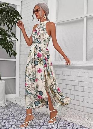 Нежное платье макси в цветочный принт с разрезом на ноге No671/102