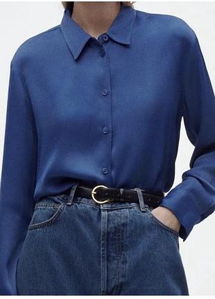 Атласна сорочка zara синя жіноча сорочка зара