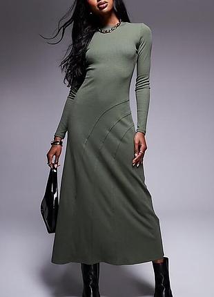 Сукня оливкова в рубчик максі asos
