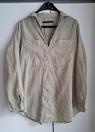 Легкая рубашка zara, s, хаки