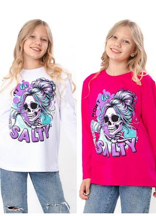 Джемпер для девочки подростковый с ярким принтом, лонгслив хлопковый стрейчевой, реглан