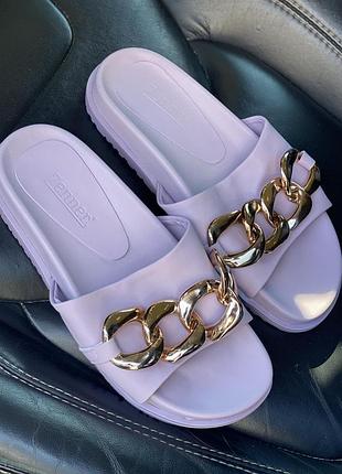 Шлепанцы лиловые женские с цепочкой 37 38 39