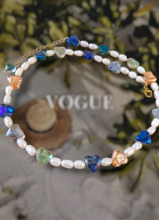 Трендове намисто зі справжніх перлин та кристалів серця ручної роботи браслет з перлів подарунок подрузі чокер з перлами