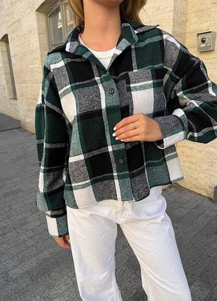 Вкорочена сорочка oversize 🤍 байка ▪️чорна, чорно-бежева, чорно-сіра, світло-сіра, бежева, пудра, зелений ▪️розмір oversize ▪️мод.1043