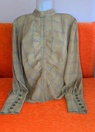 Романтичная шелковая блуза с воротником-стойкой и пышными рукавами в ретро стиле hand made