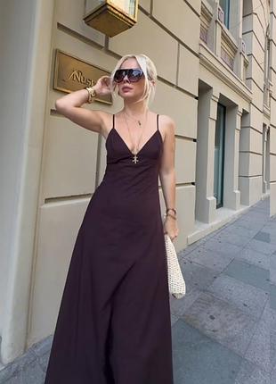 Оригінальна бавовняна сукня з нової колекції шоколадного кольору zara original.