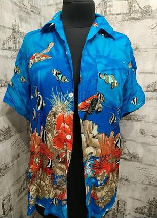 Морская голубая с синим  и рыбками рубашка