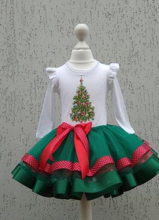 Костюм ялиночки платье елочки зеленая юбка с фатина1 фото