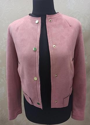 Бомбер, куртка зі штучної замші, рожево-персикового кольору, з бічними кішенями, без підклади, з гудзиками-кнопками спереду, primark