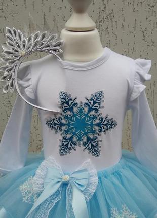 Костюм сніжинки платье снежынки солубая юбка с фатина кофта с снежынкой3 фото