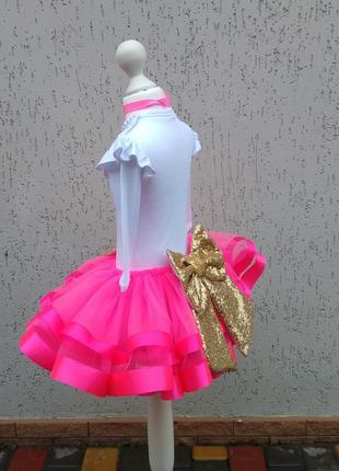 Костюм на годик девочке платье на первый день рождения бант с паеток розовая юбка с фатина3 фото