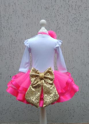 Костюм на годик девочке платье на первый день рождения бант с паеток розовая юбка с фатина4 фото