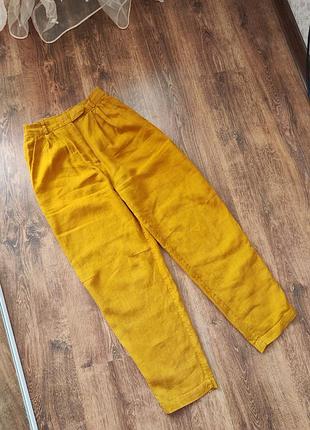 Льняные брюки сочного цвета горчицы