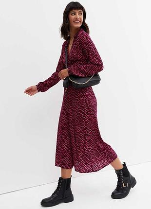 Віскозна сукня міді з довгим рукавом new look, p. 14, яскраве плаття в горох