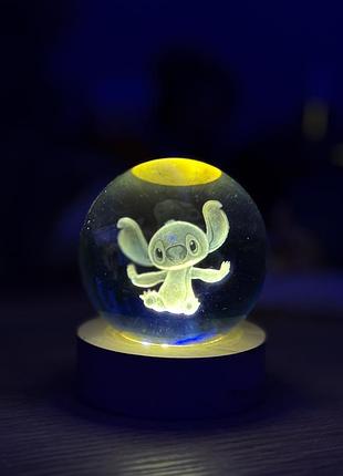 Світлодіодний 3d нічник кришталева куля стіч працює від usb