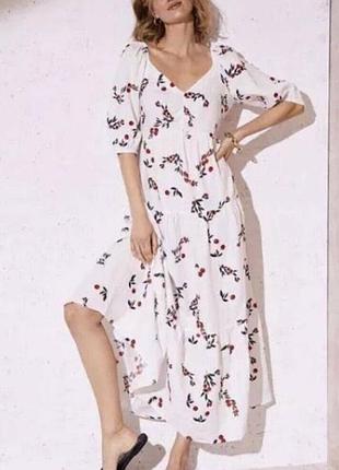 Длинное льняное платье/ сарафан, р. 14-16