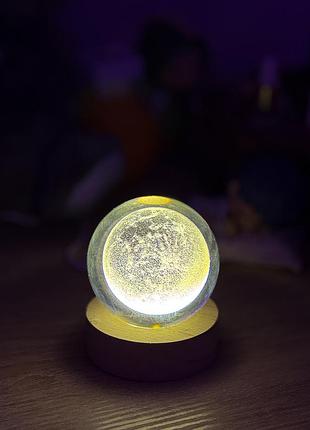 Світлодіодний 3d нічник кришталева куля місяць працює від usb
