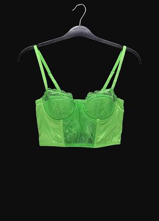 Топ в бельевом стиле с кружевом "primark" салатового цвета. размер s/70в.