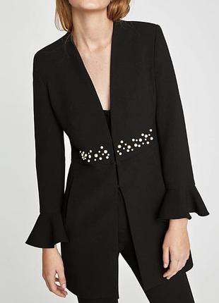 Піджак жакет чорний жіночий з перлинами zara