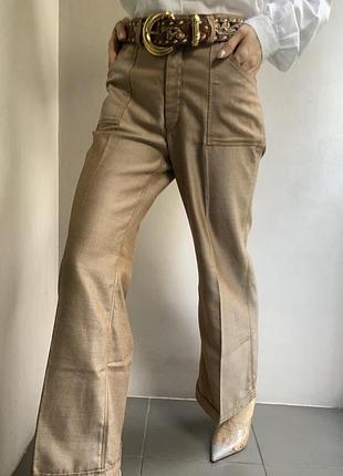 Вінтажні жіночі брюки 70-х ретро штани бежеві вінтажні жіночі штани з стрілками розширені до низу