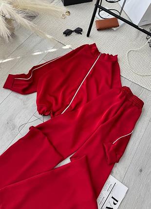 Червоний спортивний костюм червоний прогулянковий костюм шовк шовковий костюм шовк