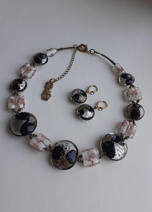 Винтажный набор ожерелье и серьги butler and wilson муранское стекло