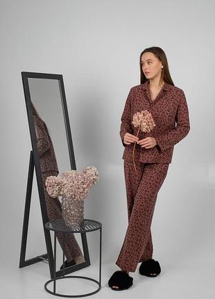 👑👑👑 пижама женская хлопковая пижамка домашний комплект рубашка и брюки лео фланель