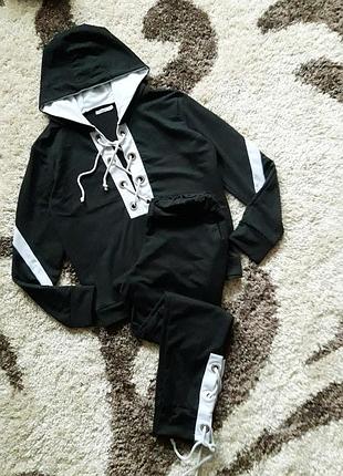 Эксклюзивный спортивный фитнес костюм худи/джоггеры exclusive black&white.2 фото