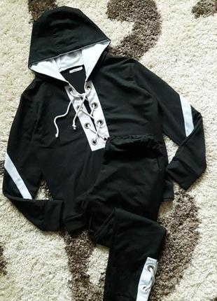 Эксклюзивный спортивный фитнес костюм худи/джоггеры exclusive black&white.8 фото