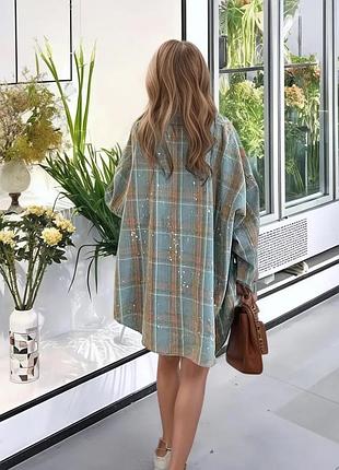 Длинная рубашка / рубашка в клетку ментолового цвета