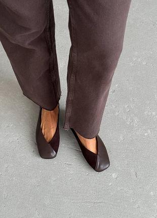 Туфлі балетки натуральна шкіра замш коричневі