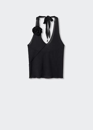 Тонкий чорний топ з квіткою mango з відкритою спиною