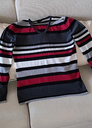 Пуловер 12 44-46 м полосатий полосата полоску смугаста кофта свитер осінь реглан джемпер кофтина свитера светр
