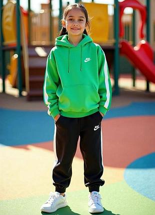 Детский спортивный костюм nike - худи и штаны найк для девочки демисезонный двунитка зеленый 128 - 152