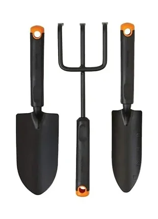 Набор садовых инструментов fiskars из 3 предметов: совок, садик, культиватор, эргономичные ручки