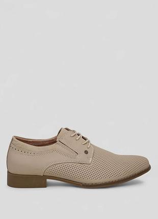 Туфли кожаные, с перфорацией, р.42,43,45, ботинки kangfu, темно-бежевые, обувь 243rc1593